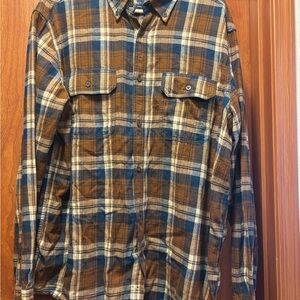 Faded Glory Brown and Blue Plaid Button-Down Shirt